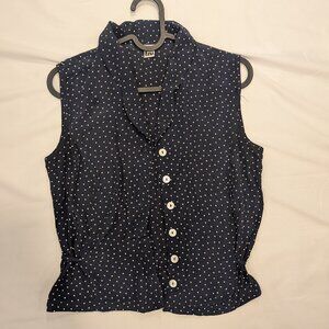 Tru blouse navy and white polka dot, German, size 8 (medium)